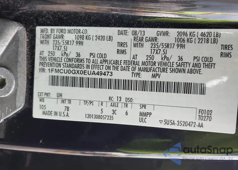 2014 Ford Escape Se из США, поврежденный, VIN 1FMCU0GX0EUA49473